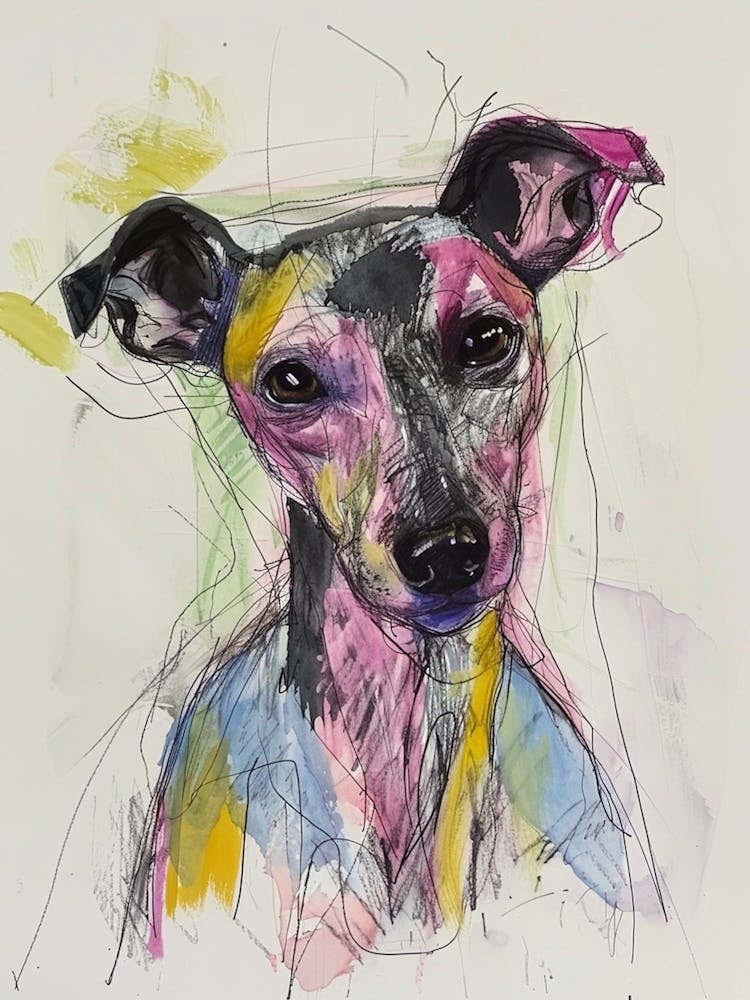 Pastel American Hairless Terrier Dog Pastel Line Illustration  2