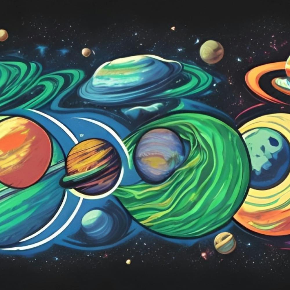 Space Cartoon T Shirt Design Green Fire Earth Distance Moon Saturn Jupiter M3lzbcrs Upscaled