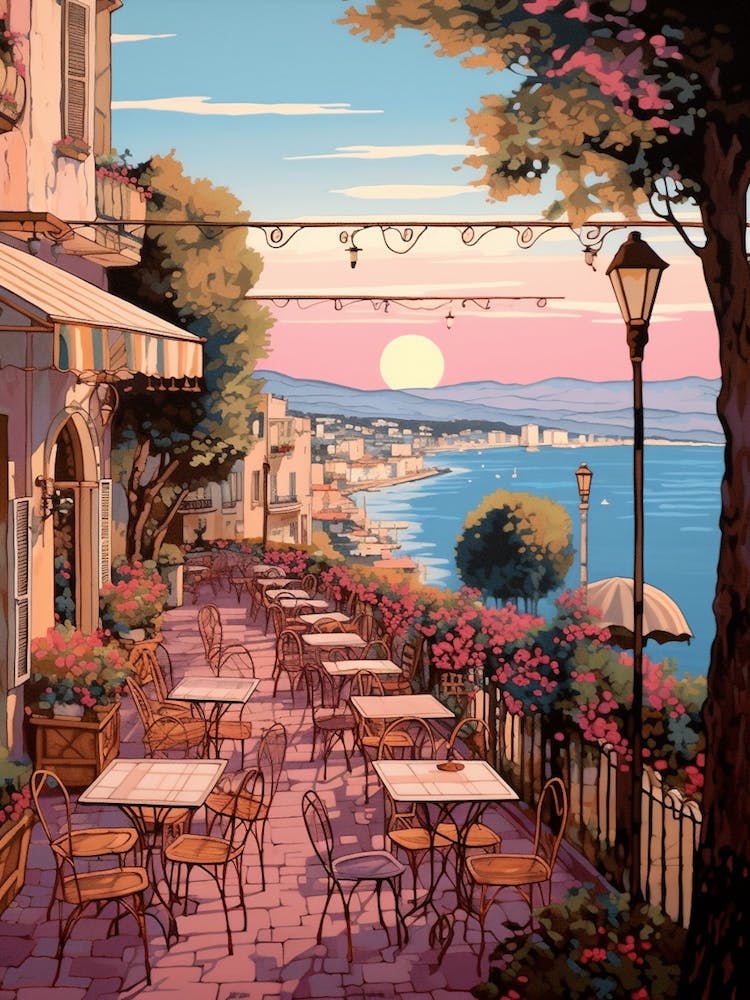 Cannes France 6 Vintage Pink Travel Illustration