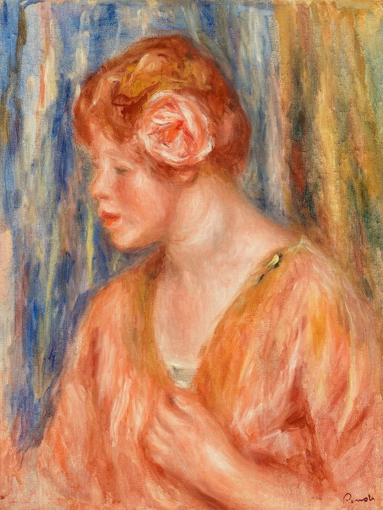 Young Woman With Rose (1917) Pierre Auguste Renoir