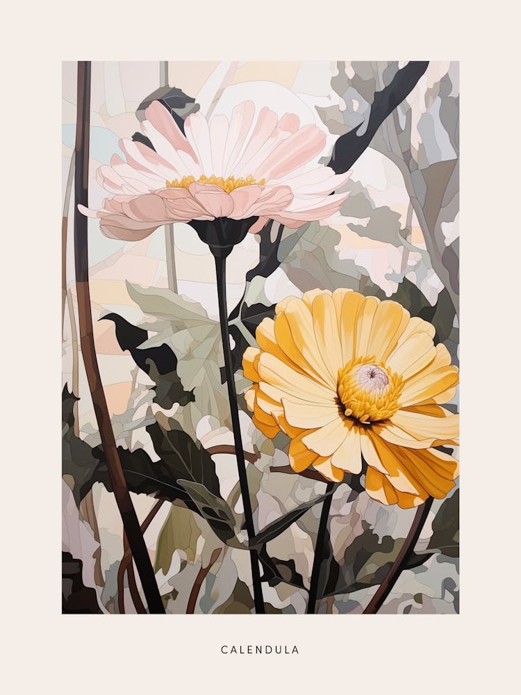 Flower Illustration Calendula 1 Poster