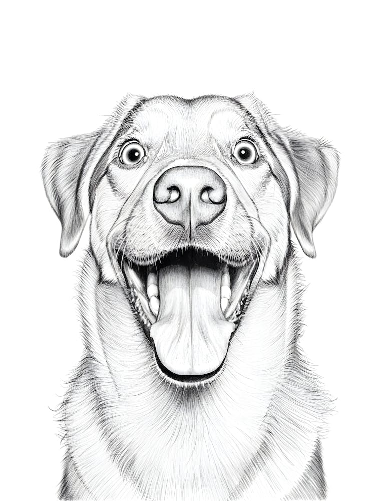 Black and White Dog Portrait Sketch - Expressive Animal Drawing
