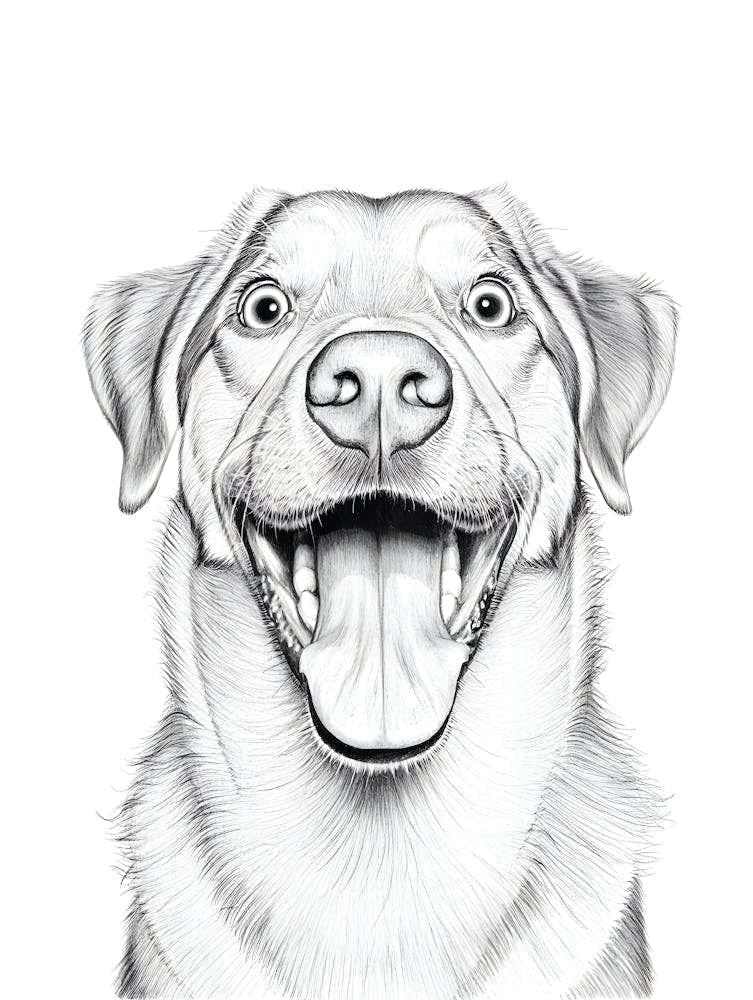 Black and White Dog Portrait Sketch - Expressive Animal Drawing