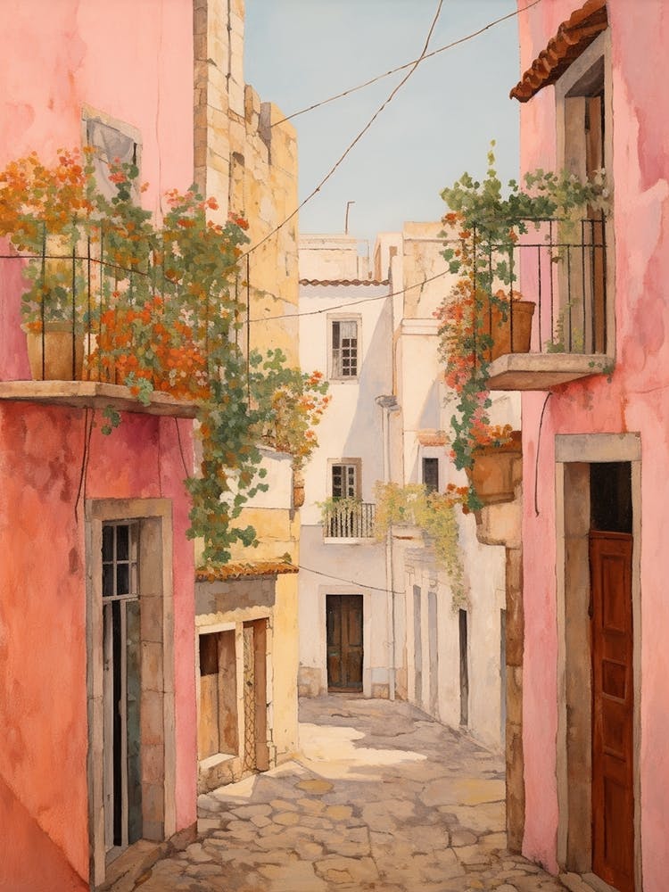Lagos Portugal 3 Vintage Pink Travel Illustration
