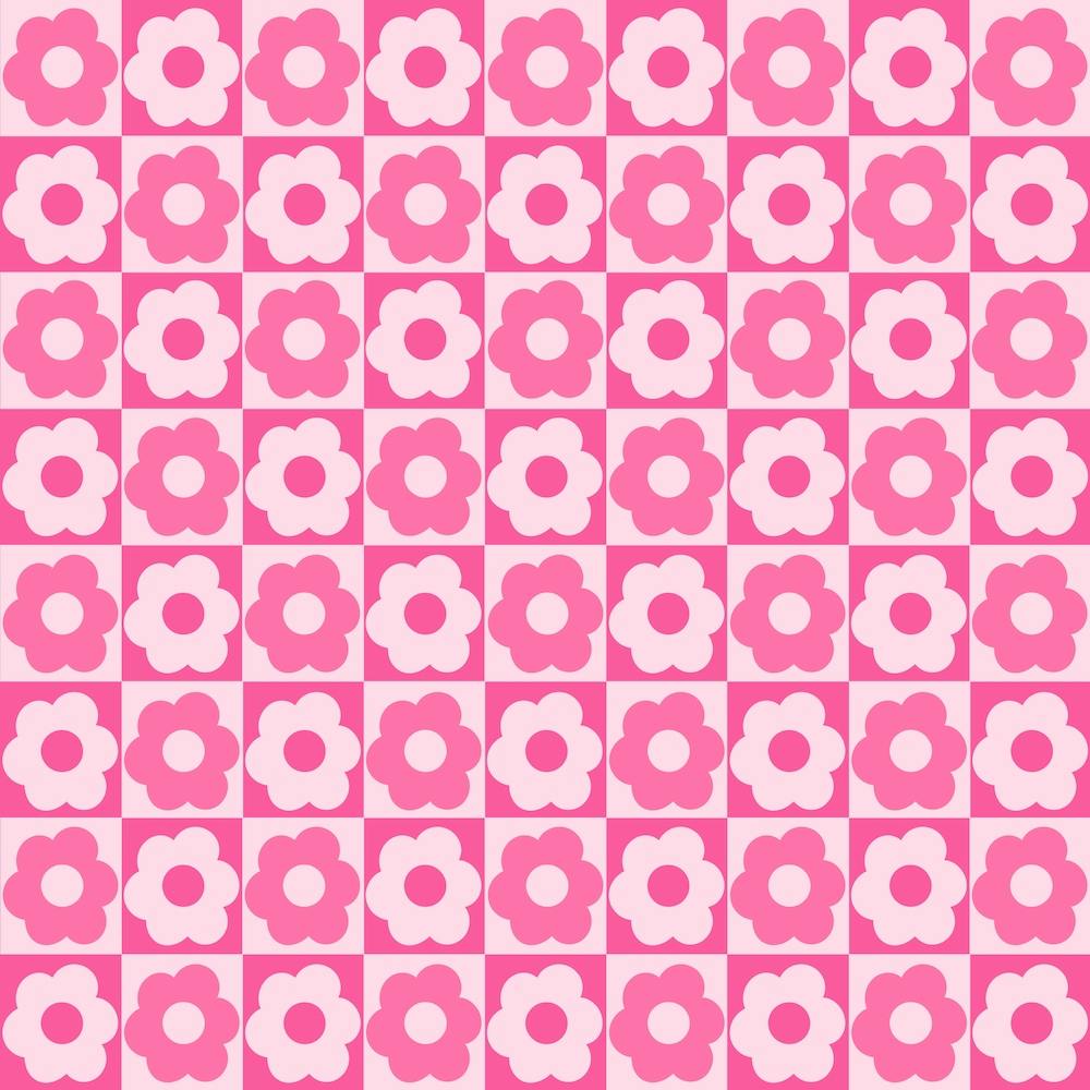 Floral Checker Pink Square