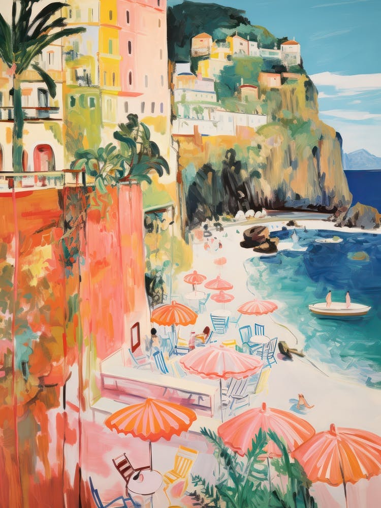 Atrany, Amalfi Coast   Italy Beach Club Lido Watercolour 4