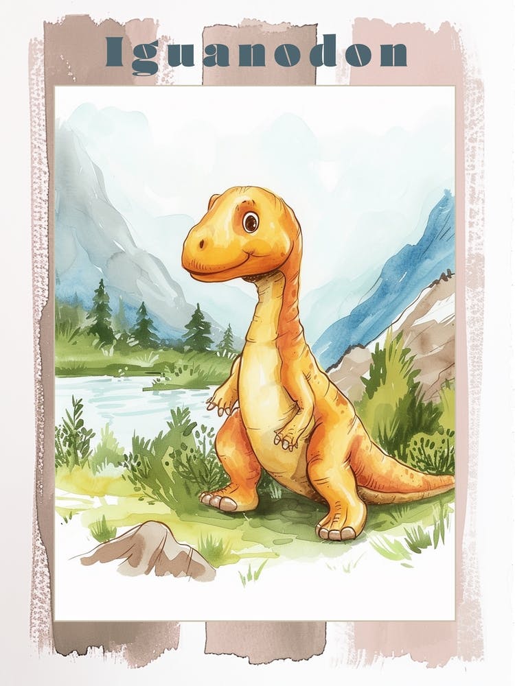 Cute Cartoon Iguanodon Dinosaur 2 Poster