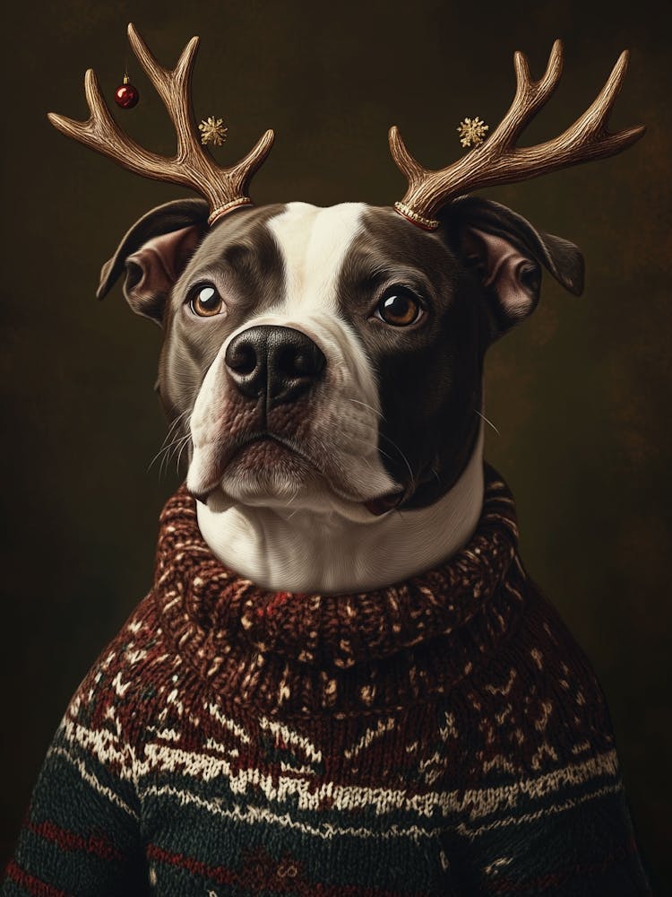 Staffy Staffordshire Bull Terrier In Christmas Jumper