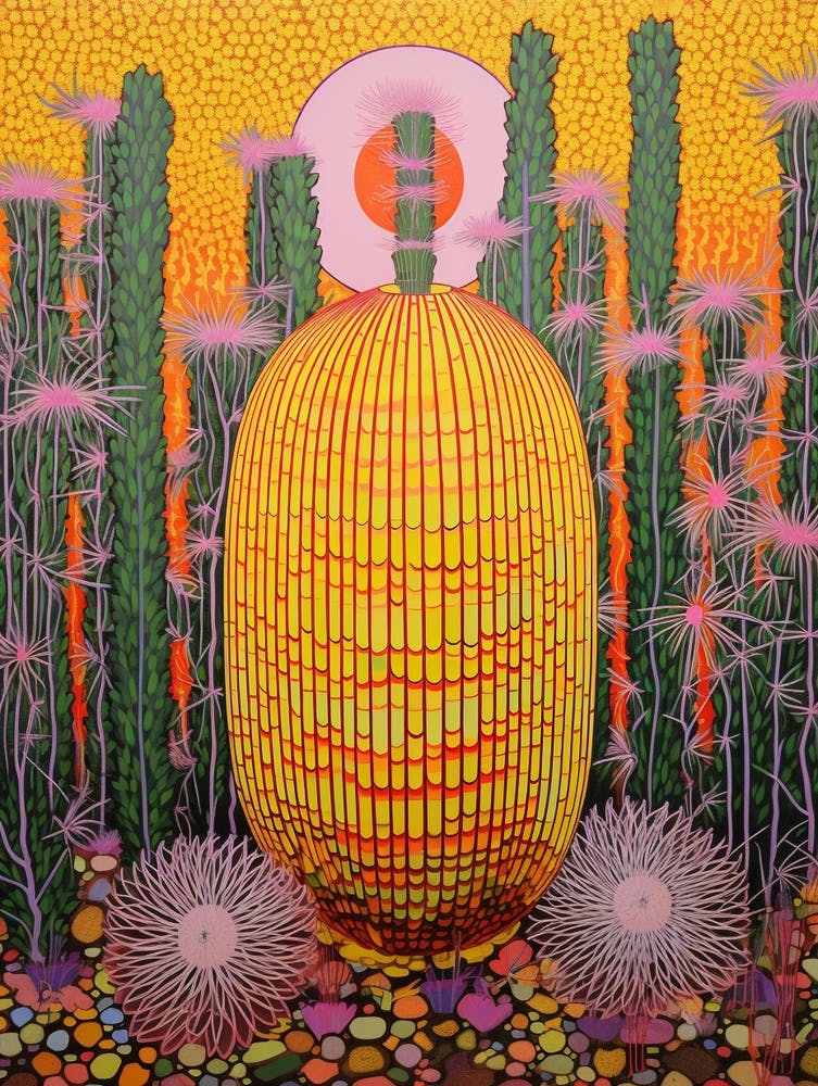 Mexican Style Cactus Illustration Golden Barrel Cactus 2
