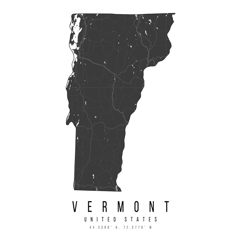 Vermont Mono Black And White Modern Minimal Street Map Square