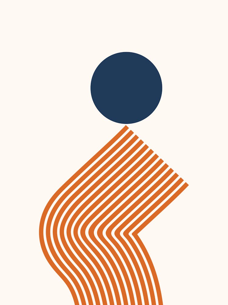 Geometric Lines Sun Rainbow Balance Playful Abstract in Navy Blue Burnt Orange scheme 3