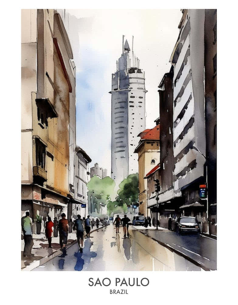 Sao Paulo Brazil Watercolour Travel Poster 3