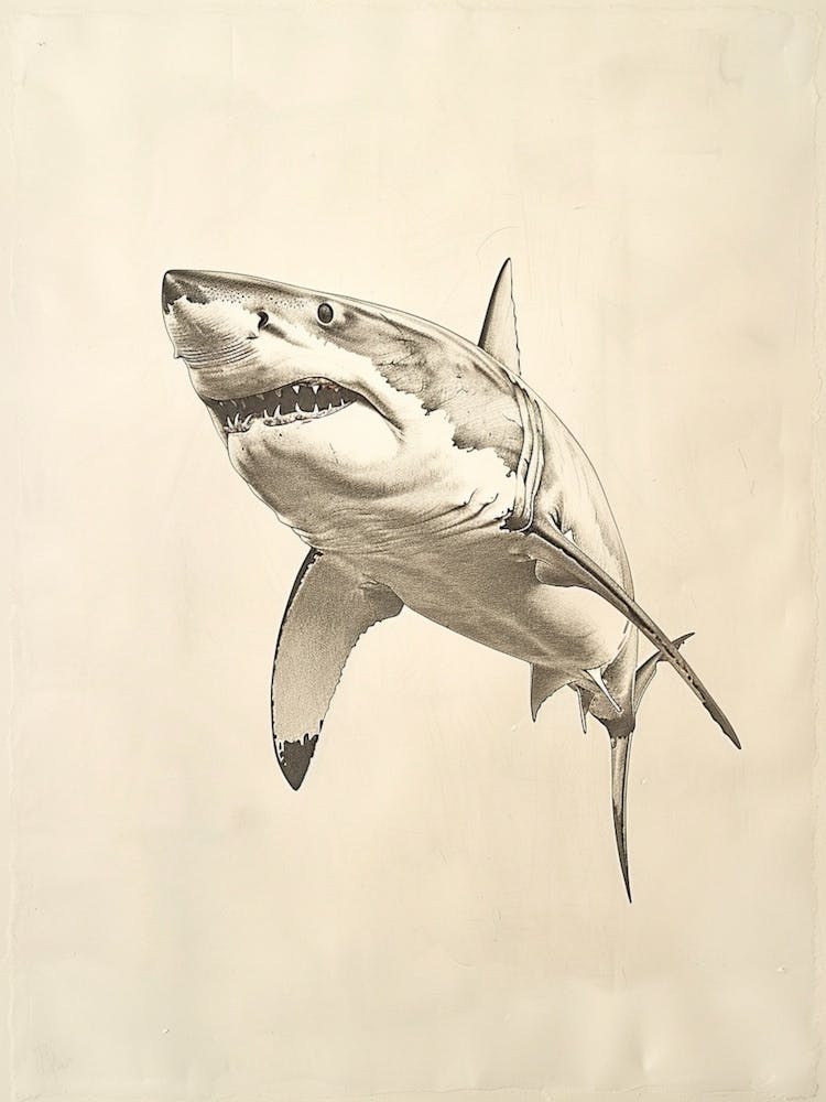Great White Shark Vintage Illustration 2