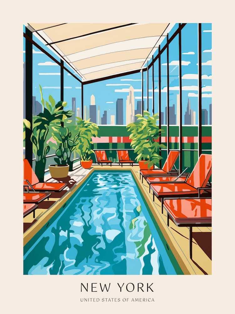 New York, Usa Midcentury Modern Pool Poster