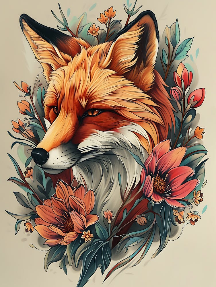 Amazing Red Fox With Flowers 3