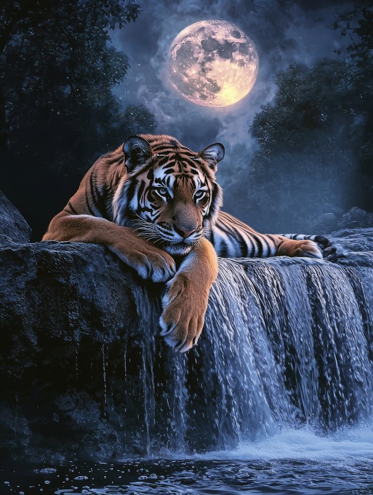 Tiger By The Waterfall. Generated AI. 4