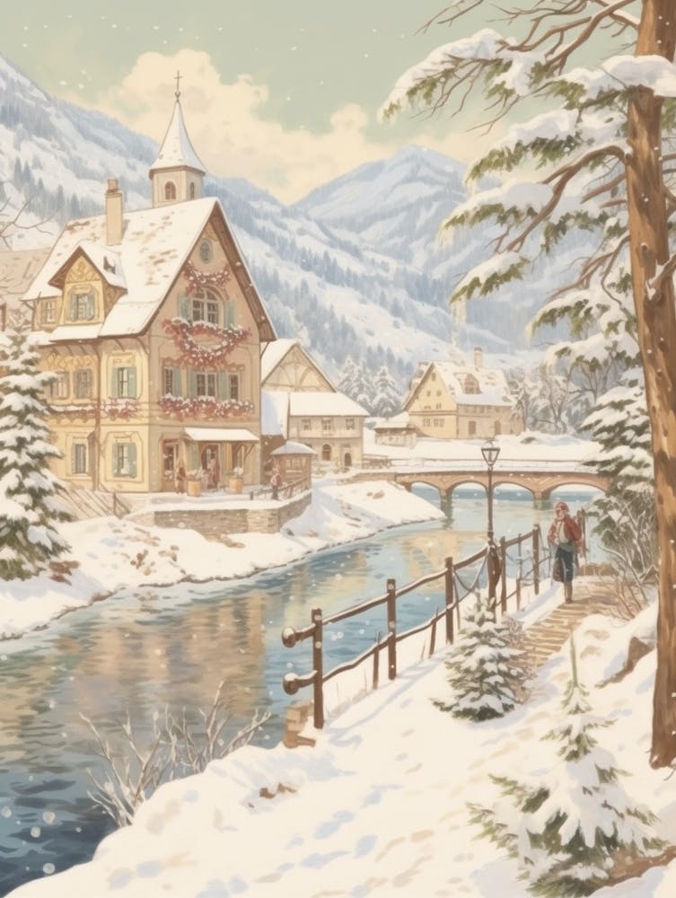 Vintage Winter Illustration Bavaria Germany 2