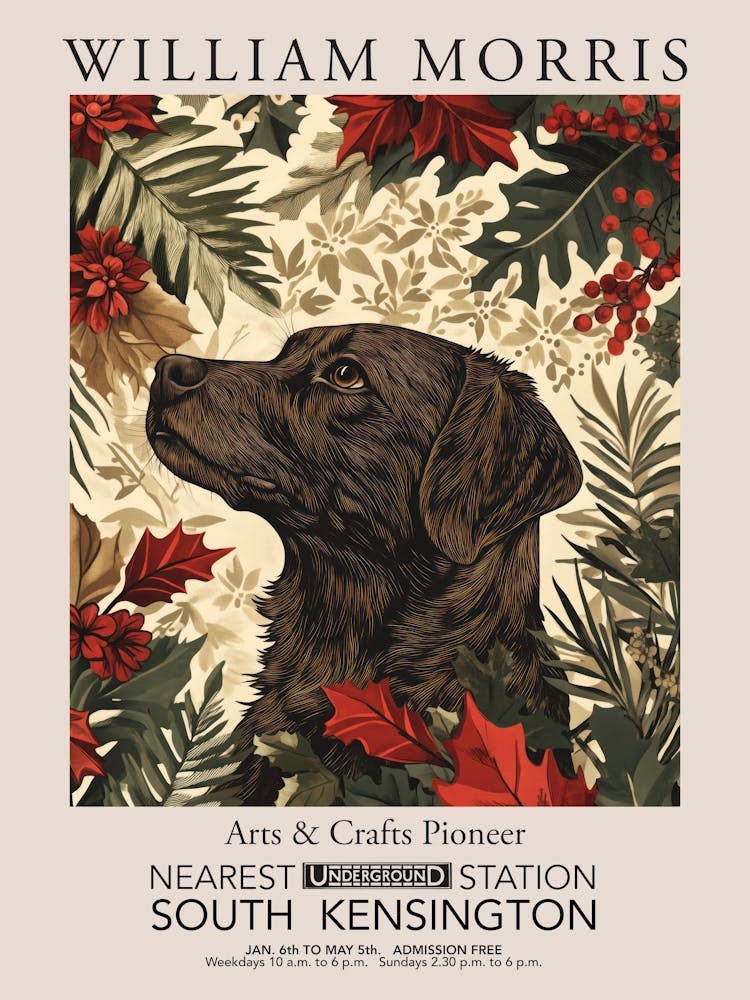 William Morris Prints Dog Pet Portrait Christmas Gift Winter Vintage