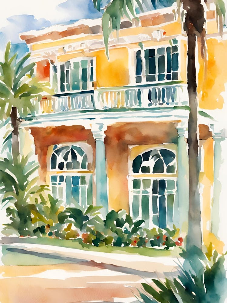 Colony Hotel, Palm Beach, Florida, Aquarelldruck, Tropische Kunst, Aquarelle, Farbenfroh, Florida-Gemälde (3)