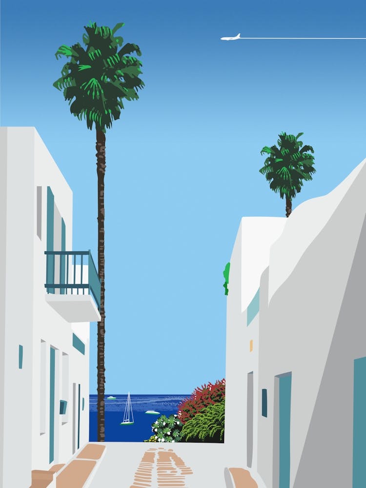 Santorin, Grèce — Pop art urbain, affiche rétrowave/vaporwave, années 80, affiche esthétique