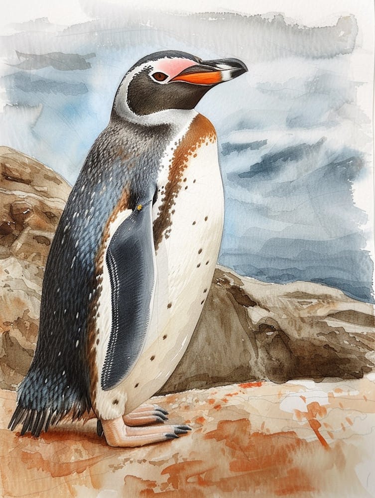 Humboldt Penguin Carcass Island Watercolour Painting 3