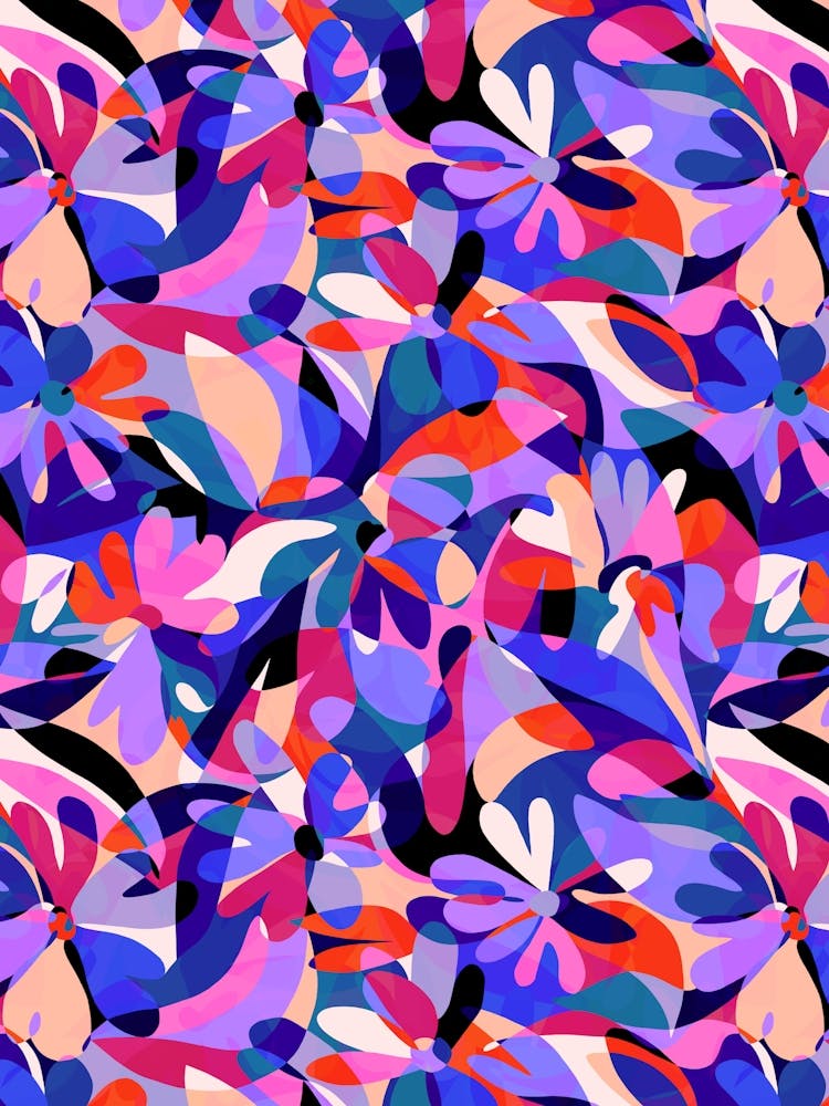 Abstract Flowers - Navy Purple Orange