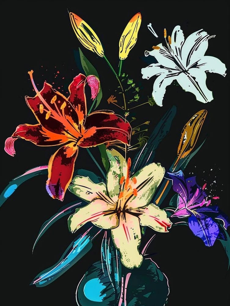 Neonblumen auf schwarzem Bouquet 2