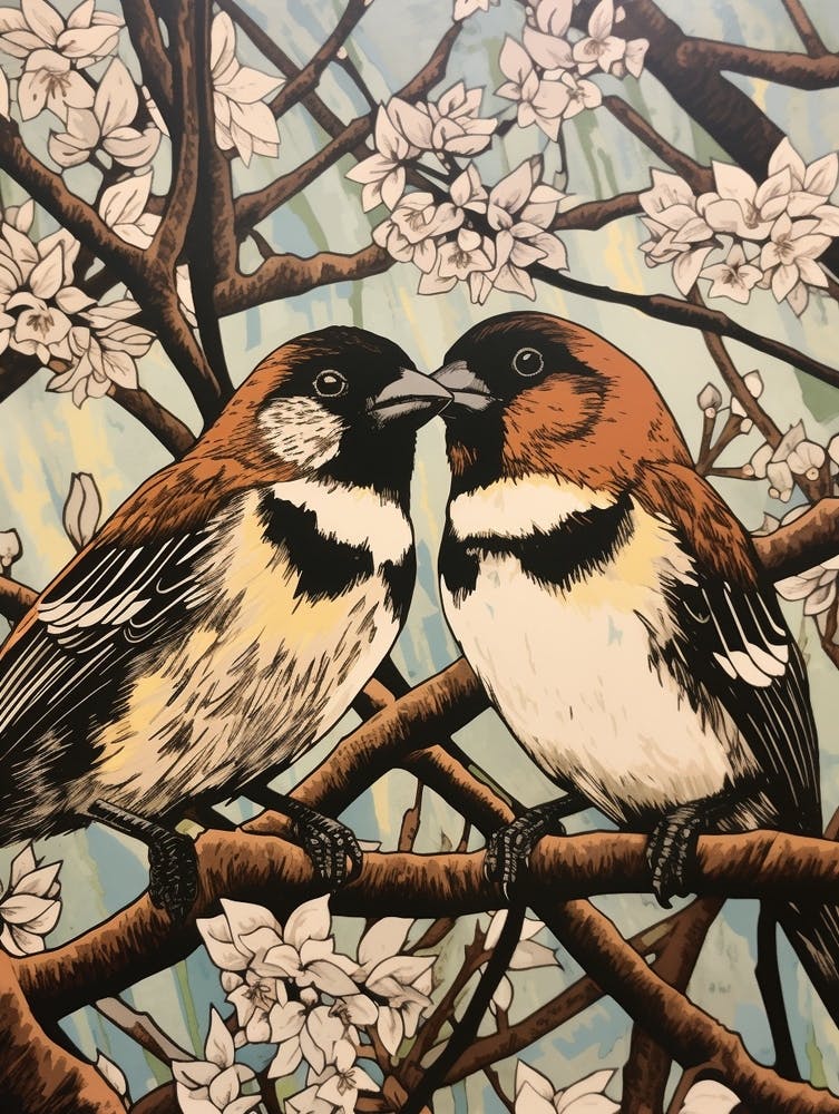 Art Nouveau Birds Poster House Sparrow 1