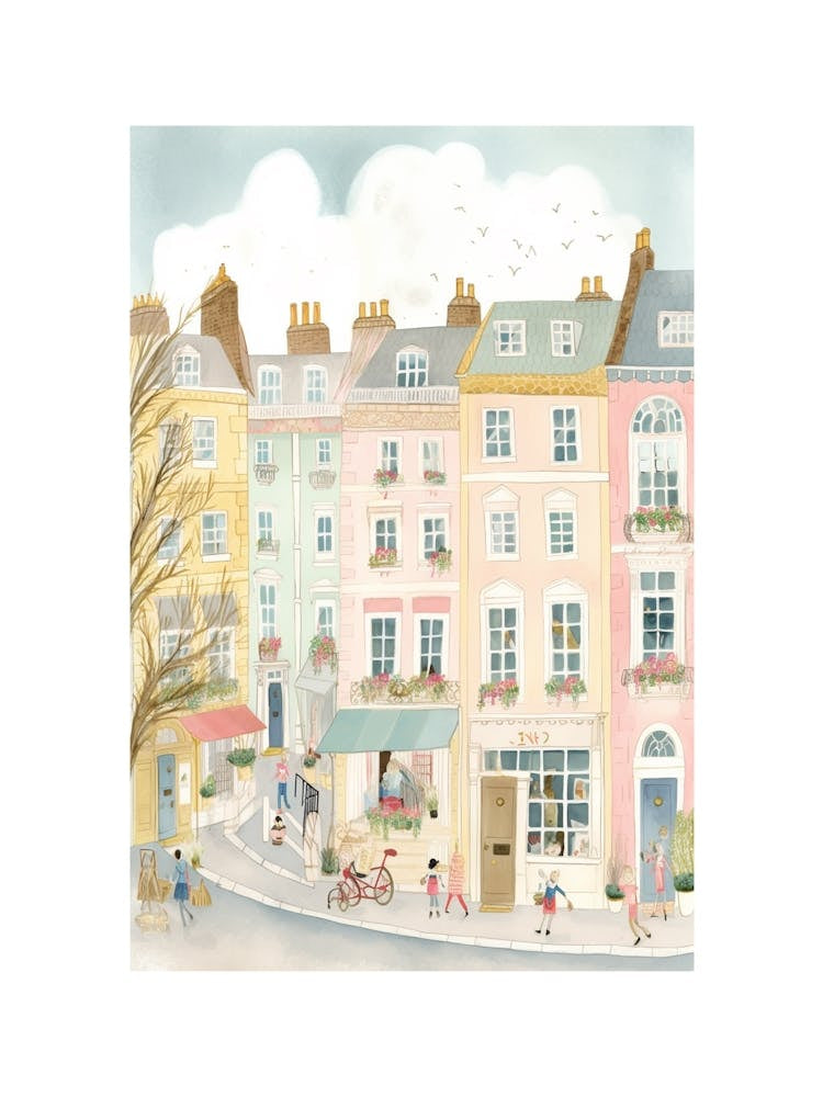 Pink Paris Shops Watercolour