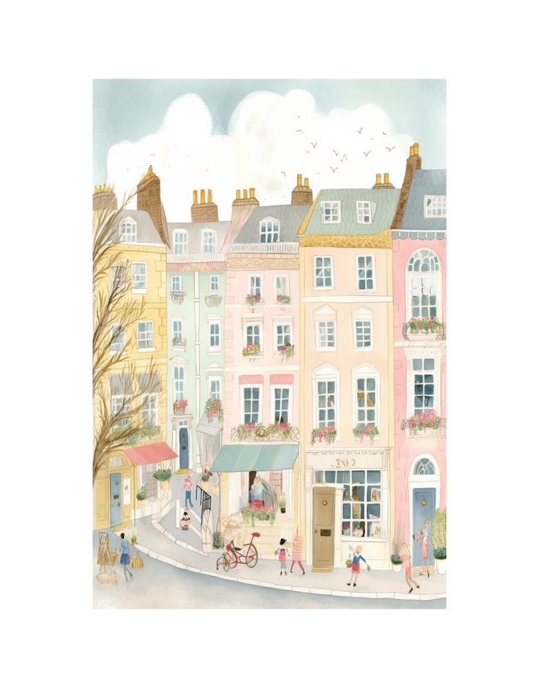 Pink Paris Shops Watercolour