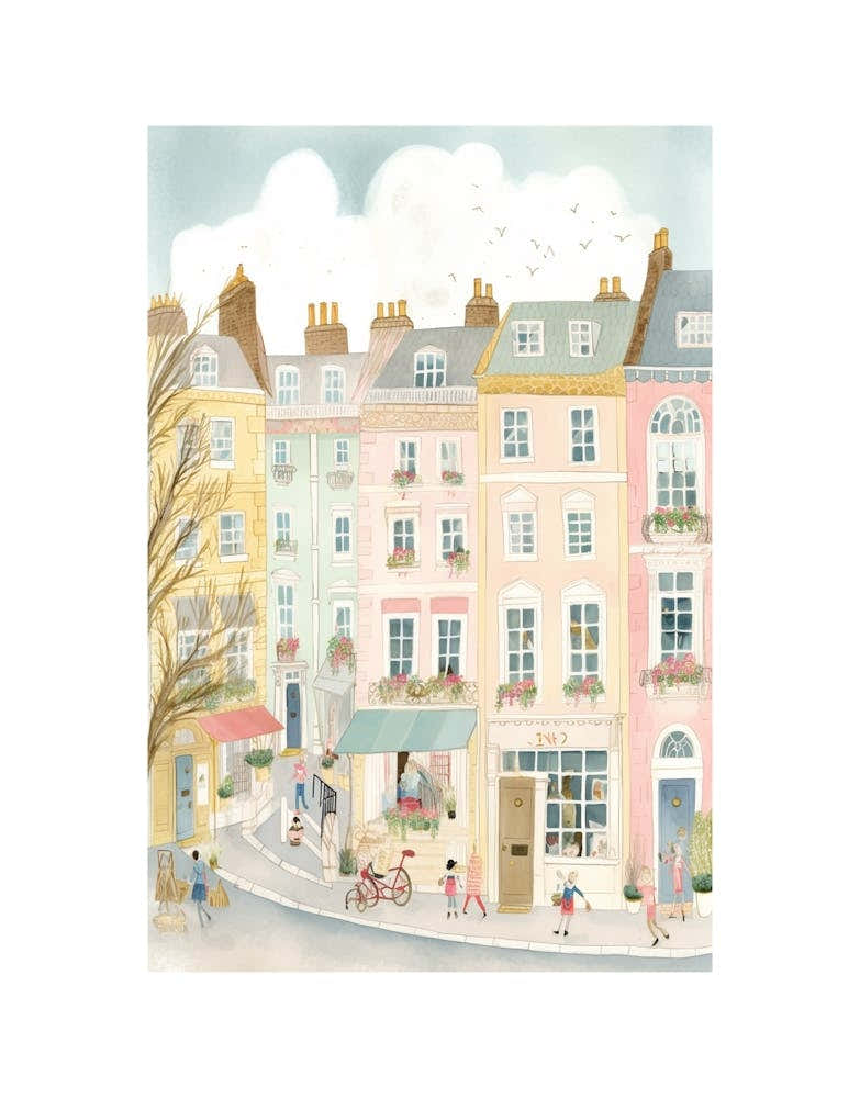 Pink Paris Shops Watercolour