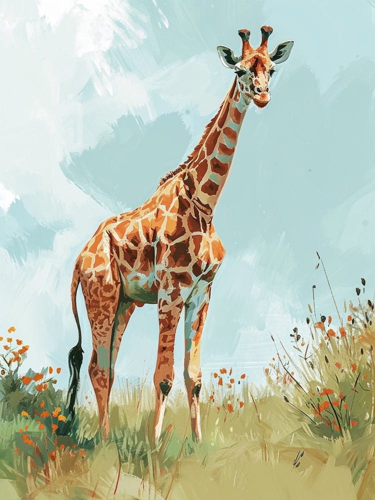 Giraffe In The Grass Colourful Illustration 4