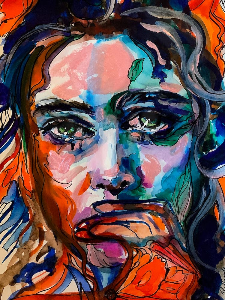 Portrait de Femme Aquarelle Abstraite