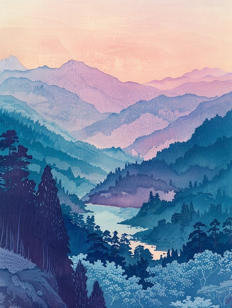 Kiso Valley Japan 4 Retro Illustration