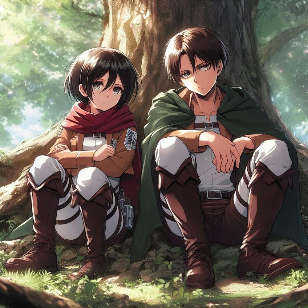 Eren and Mikasa Sitting Under a Tree