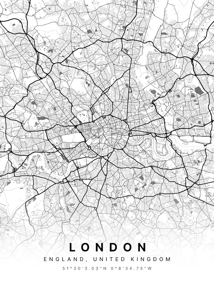 London England White Map