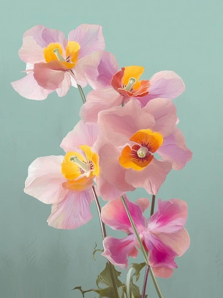 Orchids Flowers Acrylic Painting In Pastel Colours 2