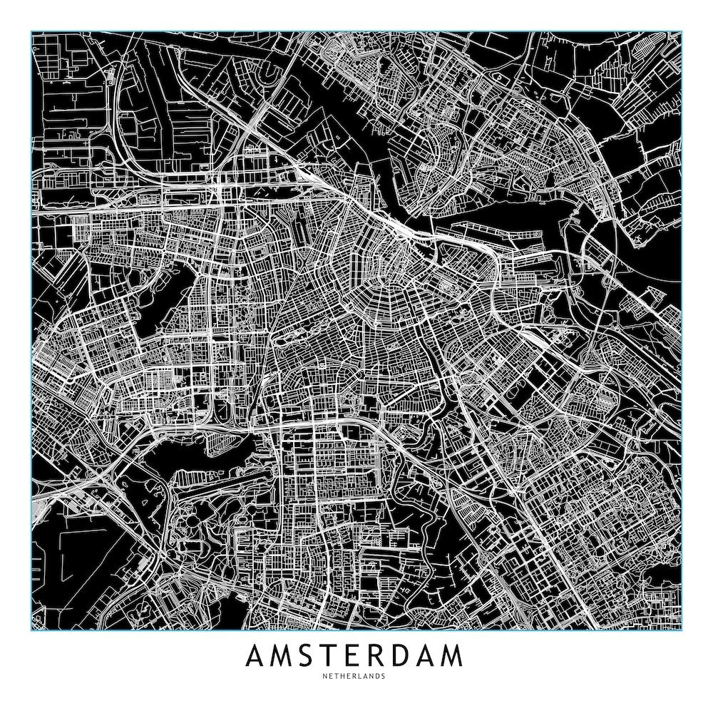 Amsterdam Black And White Map Square