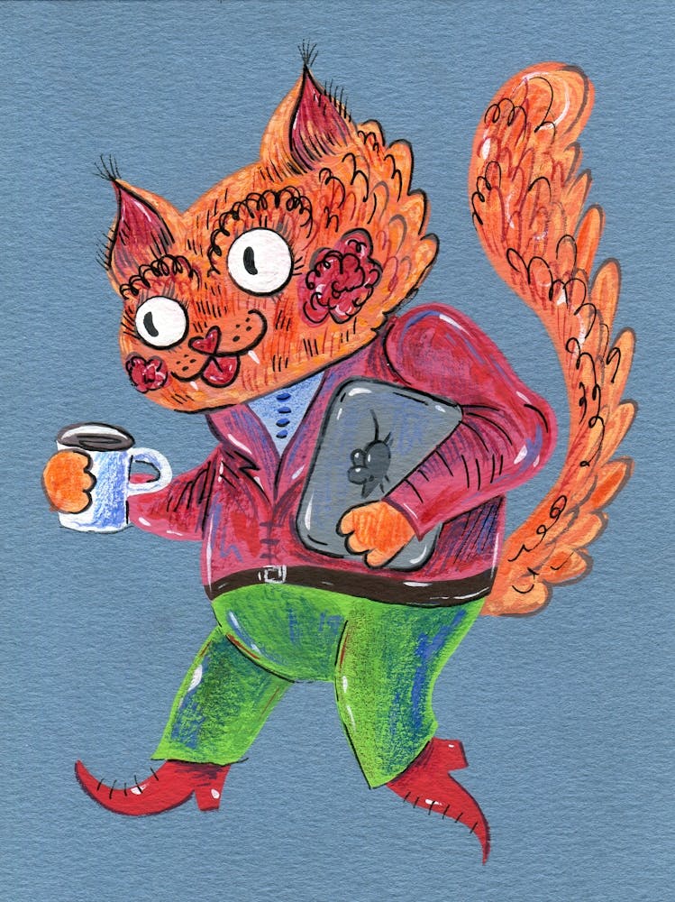 Cat With A Cup Of Coffee