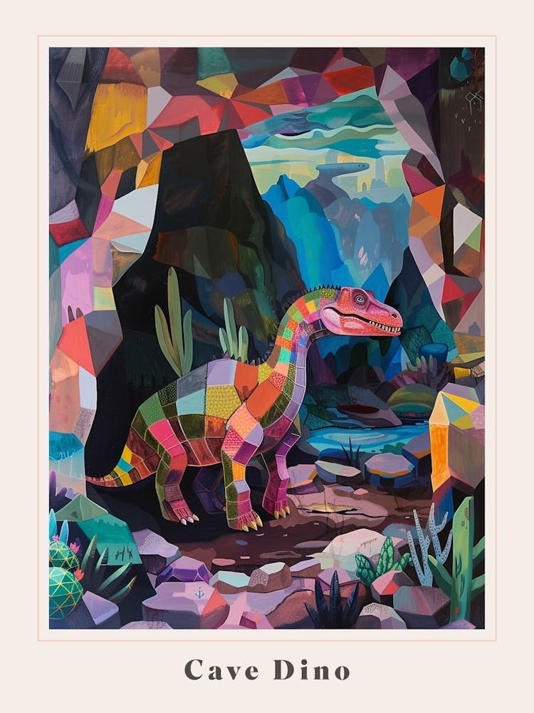 Colourful Dinosaur In A Crystal Cave 3 Poster