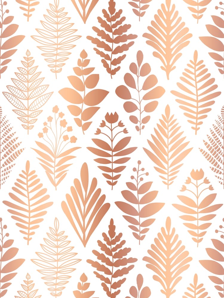 Rhombus Tropical Hawaiian Florals Damask Faux Copper and White