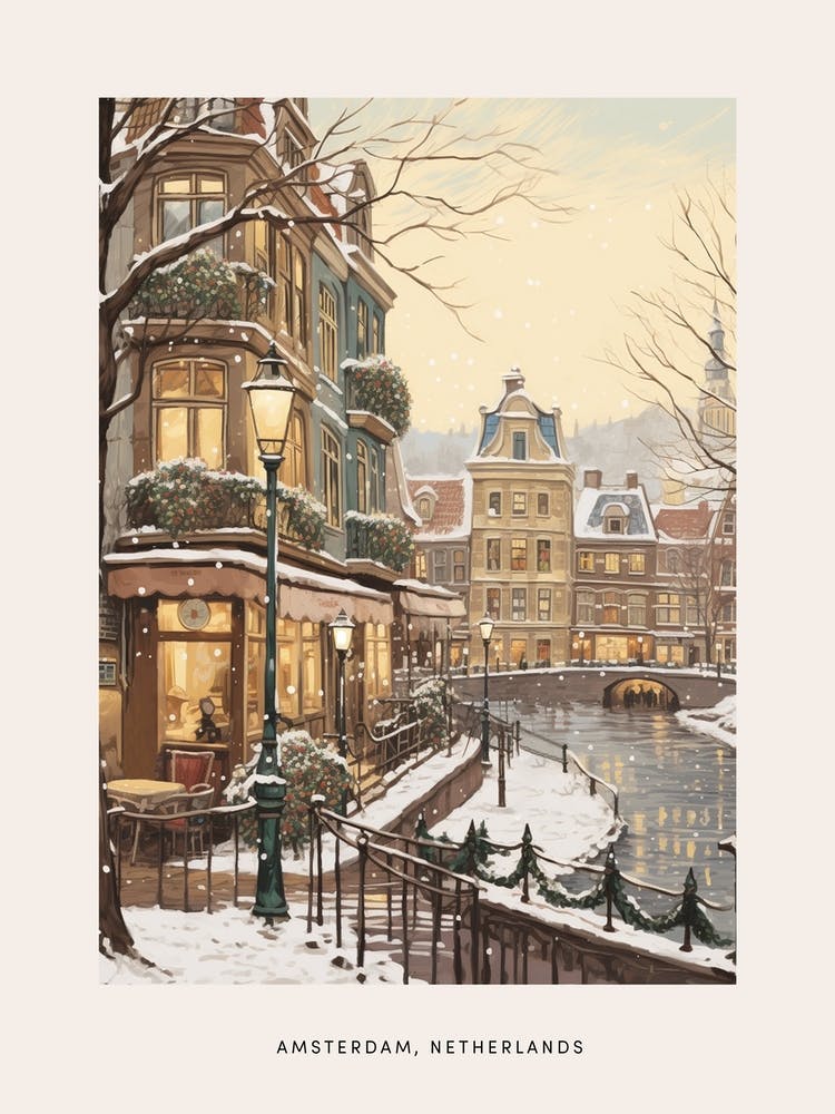 Vintage Winterposter Amsterdam Niederlande 2