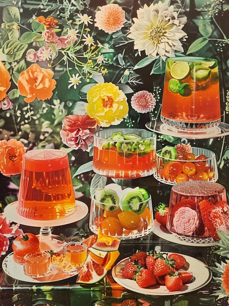 Fruity Jelly Dessert Retro Collage