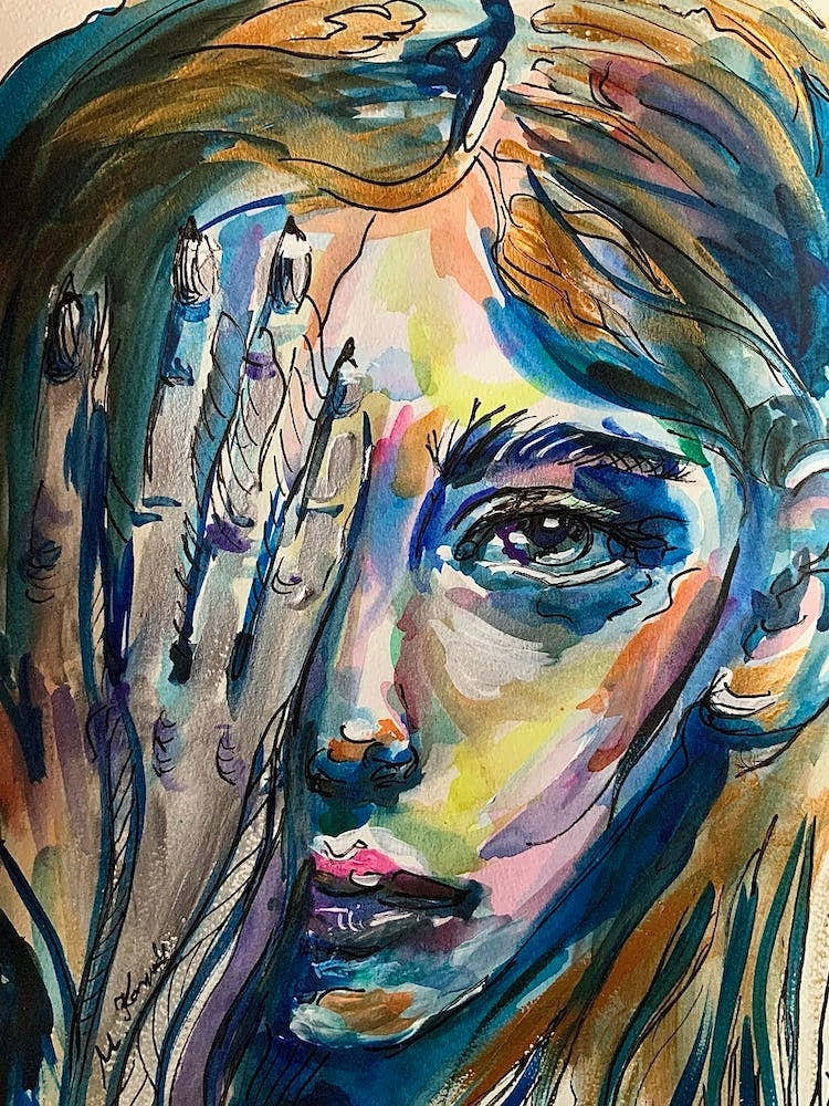 Woman Hand Expressive Portrait