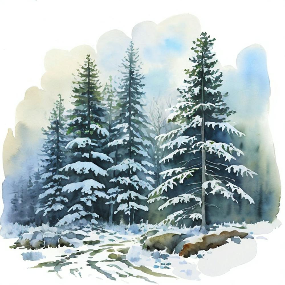Watercolor Winter Scene 1