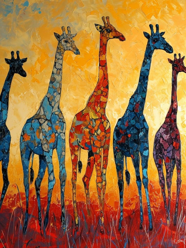 Girafes Colorées Chaleureuses Dans Le Paysage Ensoleillé 6