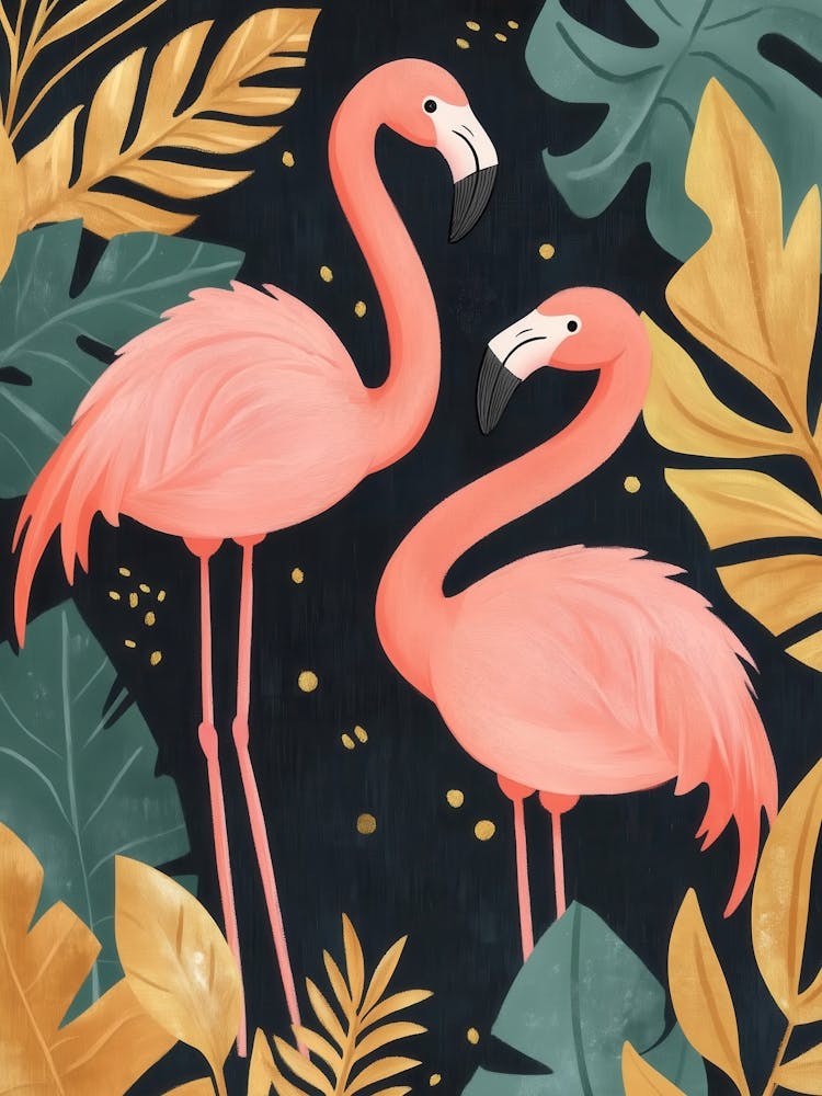 Tropical Plants With Flamingos