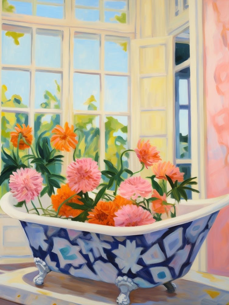 A Bathtube Full Of Chrysanthemum In A Bathroom 3