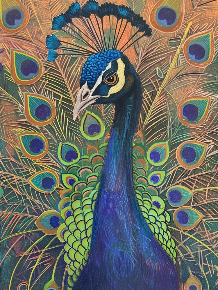 Colourful Folk Inspired Peacock Portrait 2