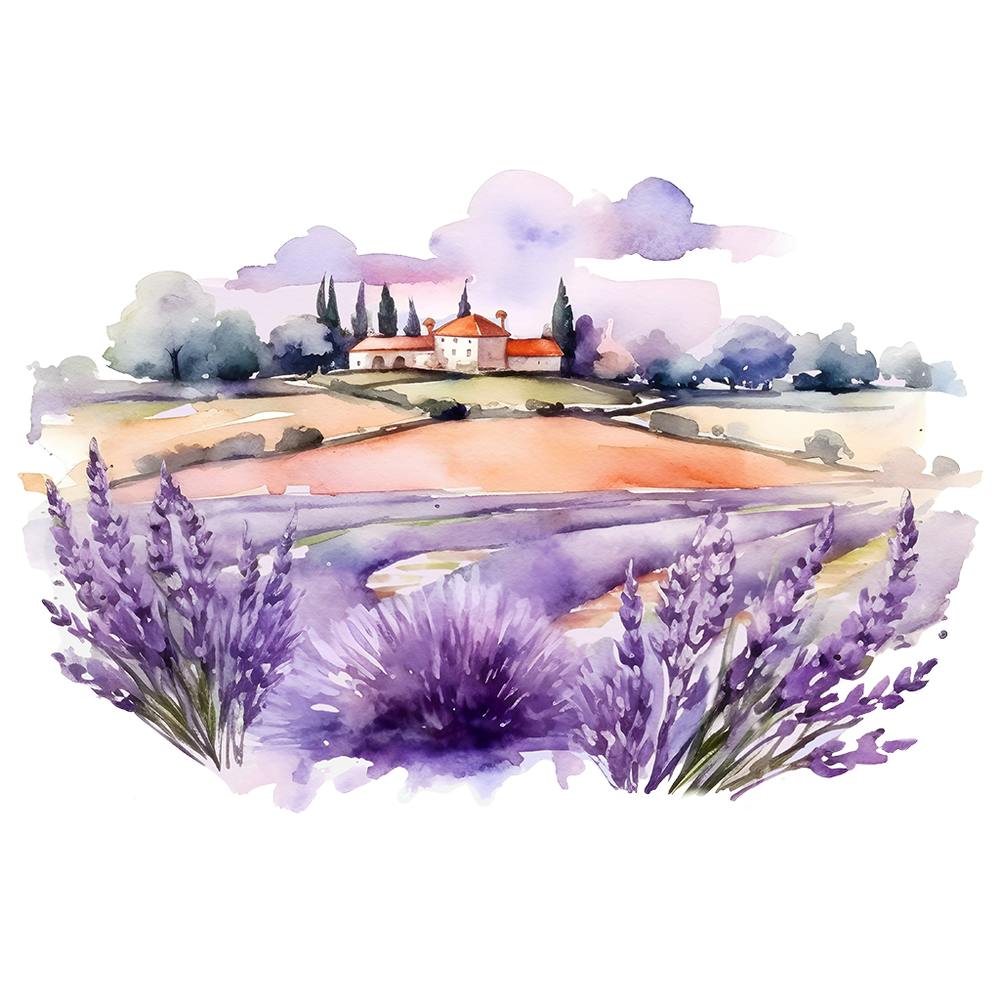 Lavender Field Watercolor Painting